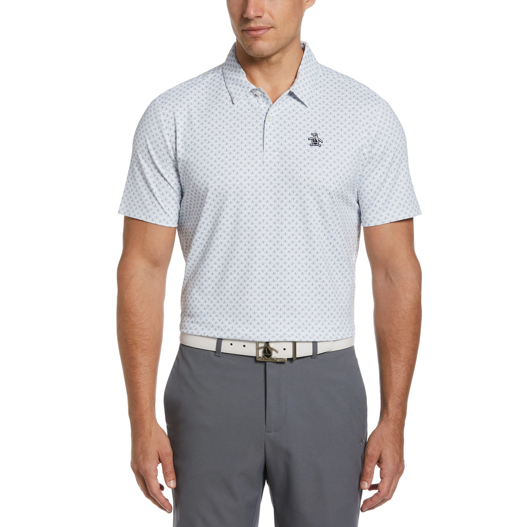 Original Penguin Mens Retro Geo Print Golf Polo - BRIGHT WHITE