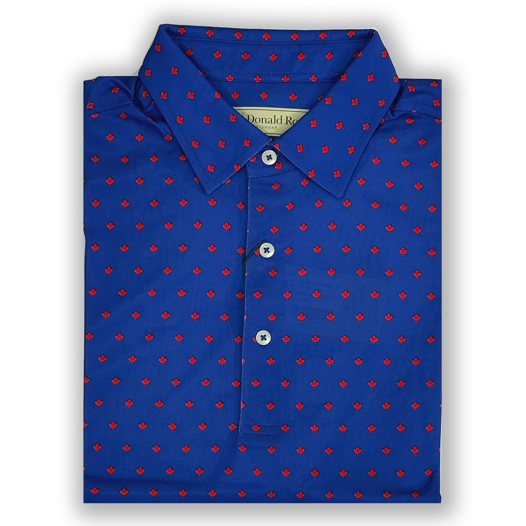 ross dress shirts Donald Ross Mens Maple Leaf Print Polo Shirt- NAVY/MOROCCO – Golf Anything US