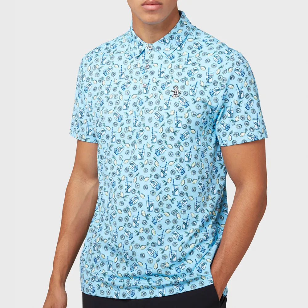 Original Penguin Mens Lemonade Print Golf Shirt Polo BALTIC SEA