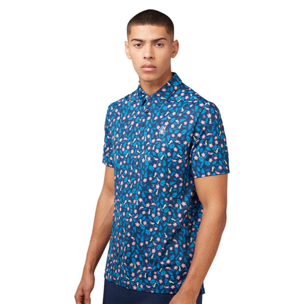 Original Penguin Mens Whimsical Tropical Print Golf Polo Shirt