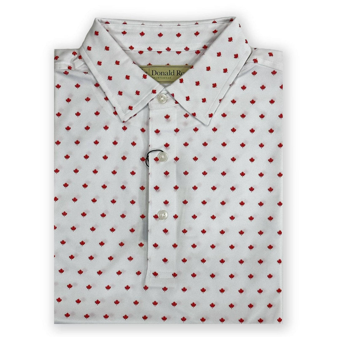 Donald Ross Mens Classic Fit Maple Leaf Print Polo Shirt- WHITE / MORO Golf Anything US Donald Ross Mens Classic Fit Maple Leaf Print Polo Shirt- WHITE / MORO Golf Anything US